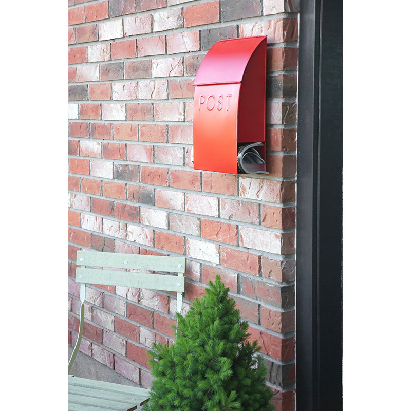 Milano Red Steel Wall Mounted Mailbox with Newspaper Holder