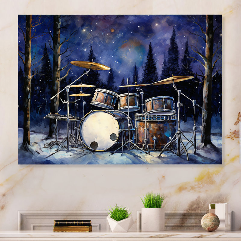 «Music Drums In Winter I» sur métal, H 12 po x l 20 po x P 1 po