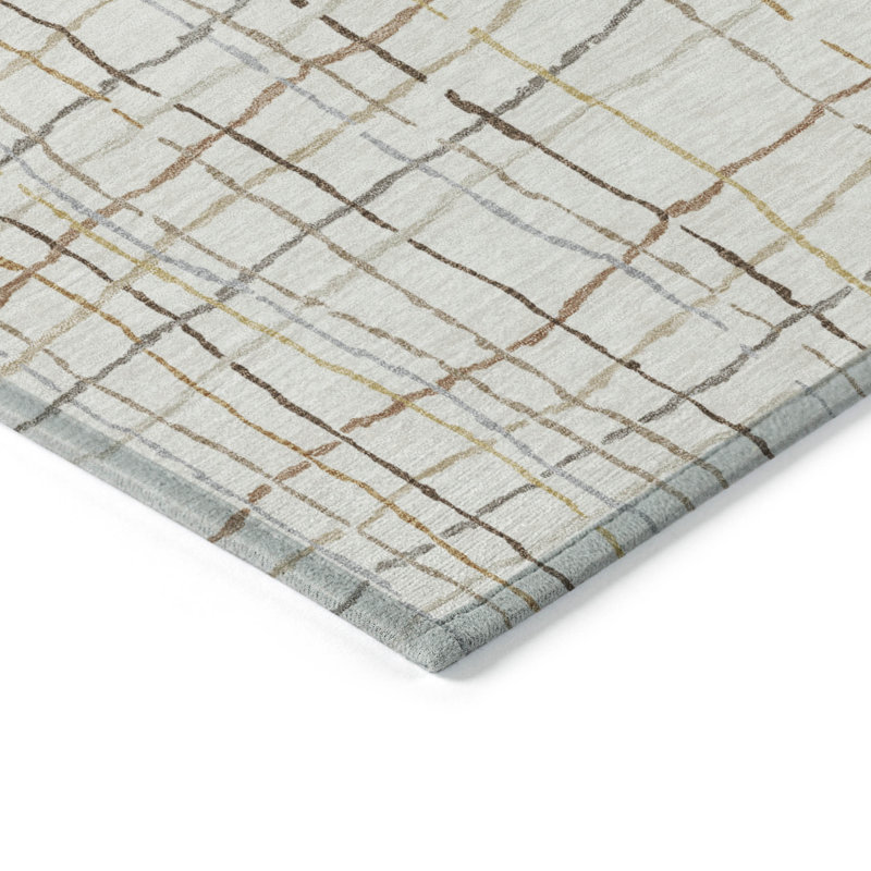 Tapis extérieur lavable rayé brun et doré 5 pi x 8 pi ivoire