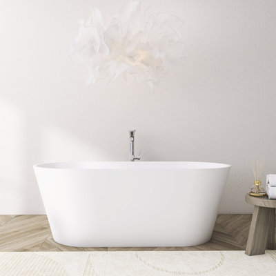 65 Inch Solid Surface Freestanding Oval Soaking Bathtub, Contemporary Style, Matte Finish For Small To Medium Hotel Bathroom Decor Bathtub With Design, Upgrades