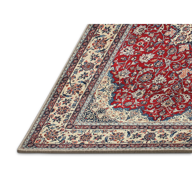 Tapis traditionnel rouge / brun Edwa, Rectangle 3 pi x 5 pi
