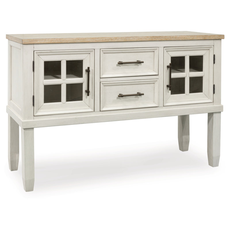 Cream and Light Brown Transitional Dining Server with Glass Doors