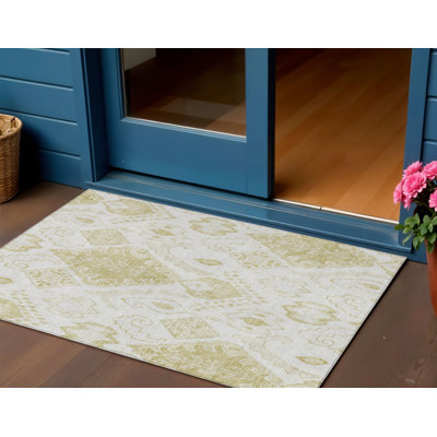 Tapis intérieur / extérieur beige 3 pi x 5 pi beige et ivoire marocain lavable