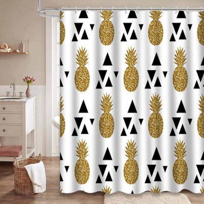 Rideau de douche noir à triangles noirs avec 12 crochets