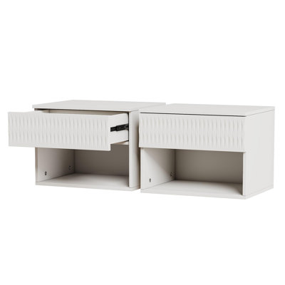 Ensemble de 2 tables de chevet avec armoire murale élégante - tiroir anti-poussière + zone ouverte, rails à 3 niveaux, conception sculptée, anti-vacillement, bricolage, multi-scène