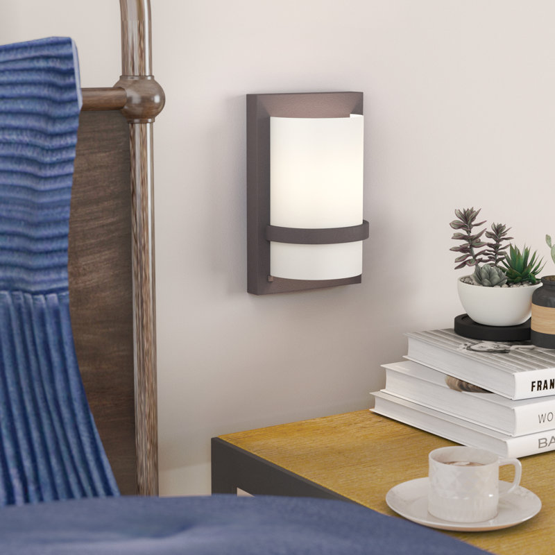 Steelside Alonso With Etched White Glass Wall Sconce, Smoked Iron