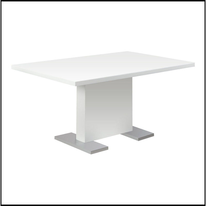 Glossy White Rectangular Wood Dining Table with Stainless Steel Feet