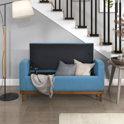 Mid-century Modern Lift Top Storage Bench - Light Upholstered Tufted Design With Solid Wood Walnut Finish (1pc)