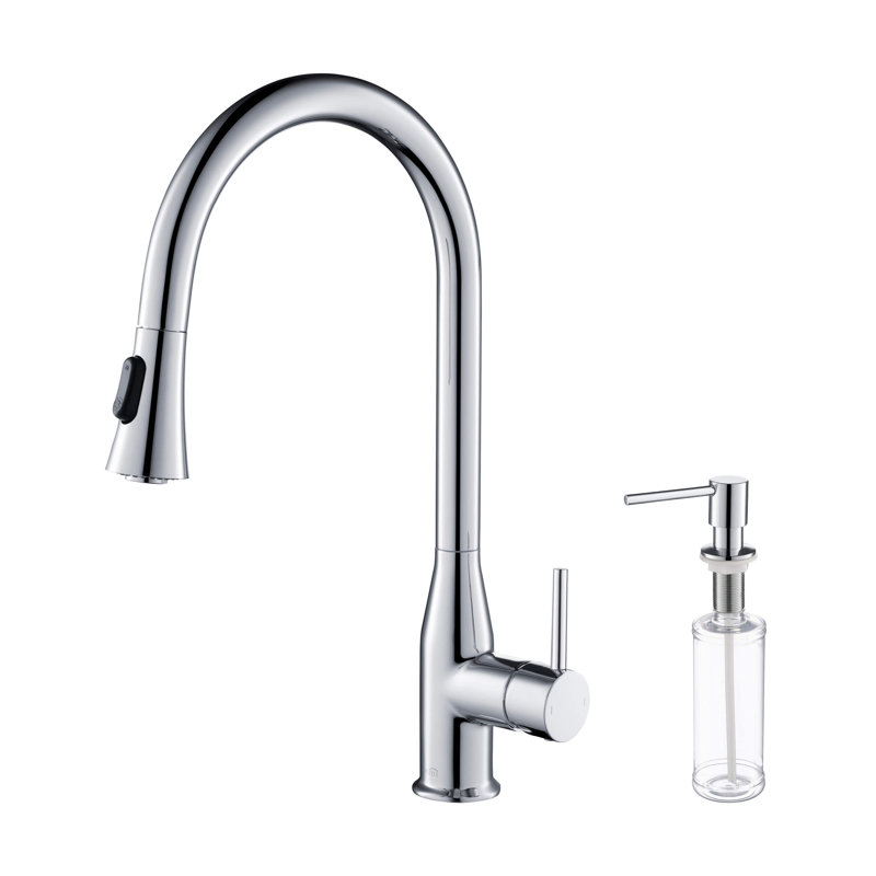Robinet de cuisine à poignée simple avec accessoires Napa KIBI, Chrome, Avec distributeur de savon