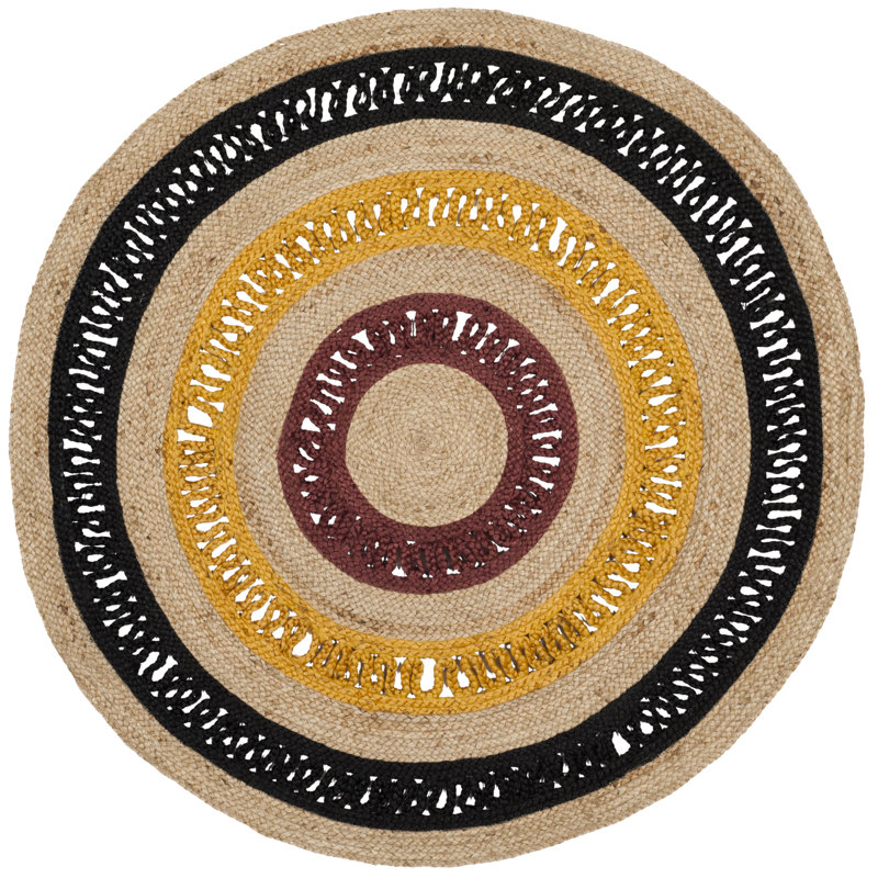 Winterton Natural Fiber Hand Woven Jute Geometric Rug, Round 3'