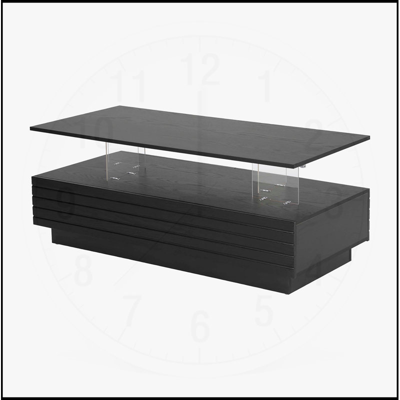 Table basse moderne à DEL avec 2 tiroirs et tablette ouverte, parfaite pour les salons élégants et organisés, Noir