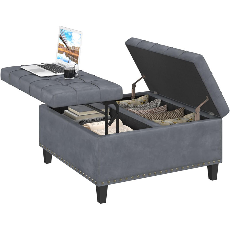 Pirja Faux Leather Ottoman, Gray