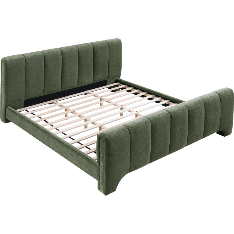 Lit en chenille Zerina, Tissu chenille vert, Grand