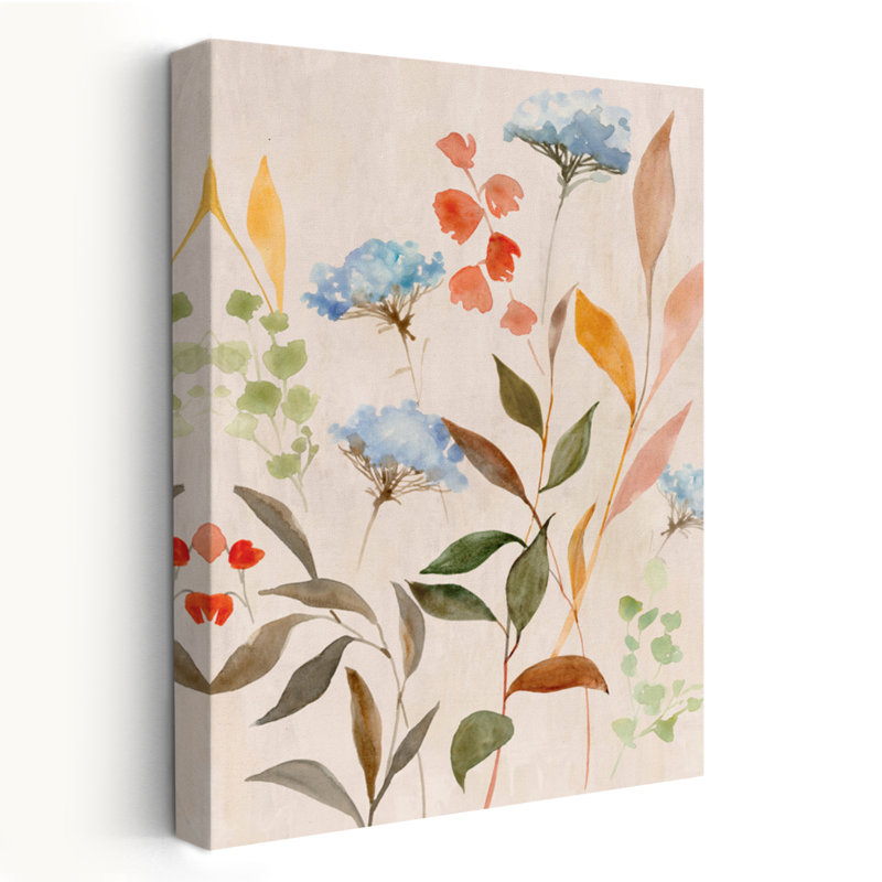 Doux motifs botaniques dans des teintes douces - Art floral et aquarelle floral abstrait, H 24 po x l 16 po