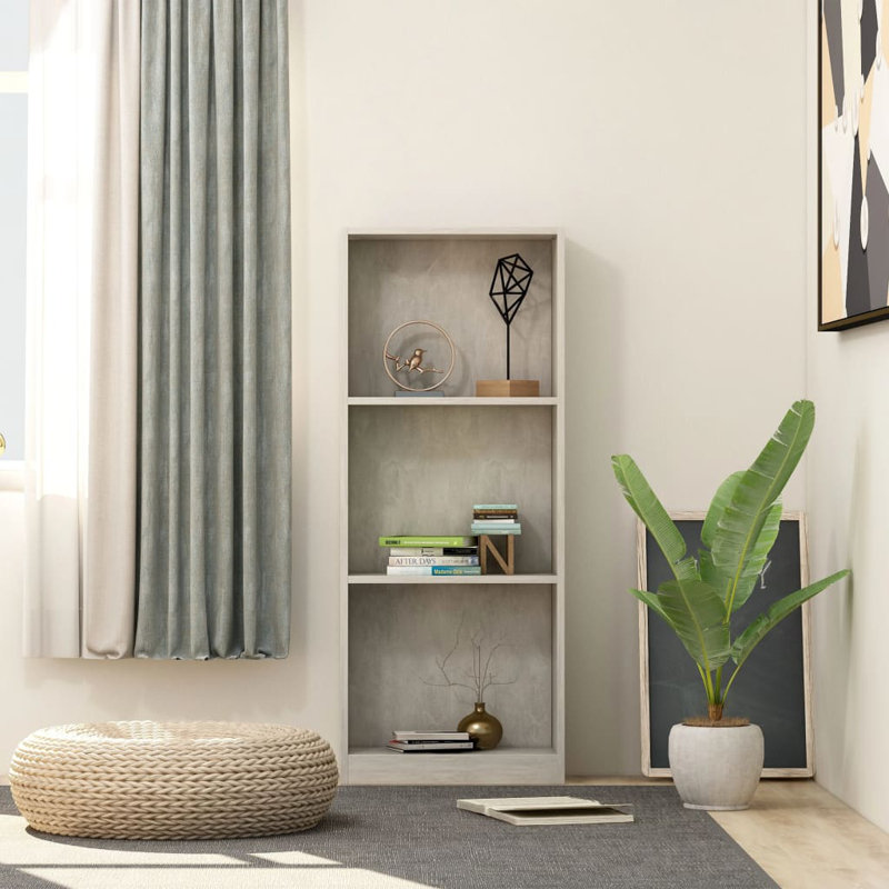 Book Cabinet Bookshelf TV Stand Freestanding Shelf Engineered Wood, Concrete Grey, (4 Shelves) 55.9" H x 23.6" W x 11.8" D