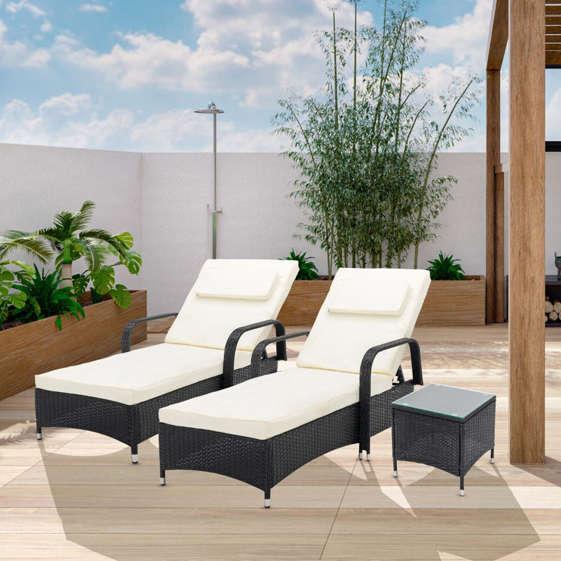 Aeri 793.55cm Long Reclining Double Chaise with Cushions and Table, Black