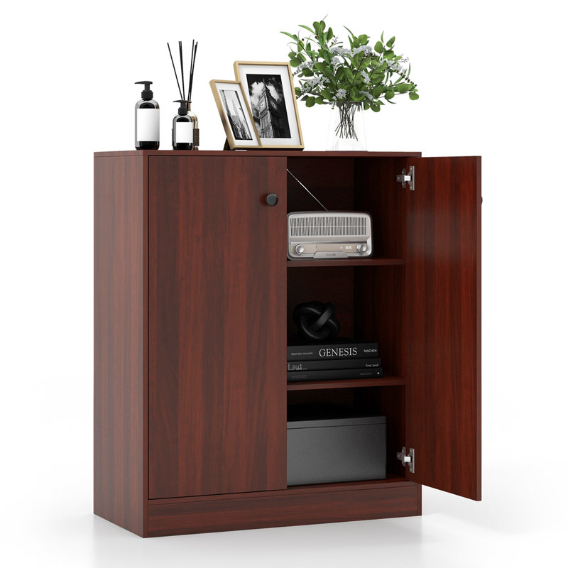 Ebern Designs 2-door Storage Cabinet Freestanding Storage Organizer With 3-tier Shelf Entryway Brown