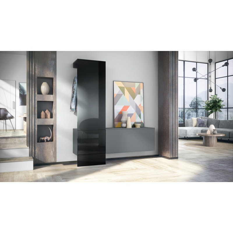 Chappa Hall Tree 156.5cm Wide with Shoe Storage, High-gloss black