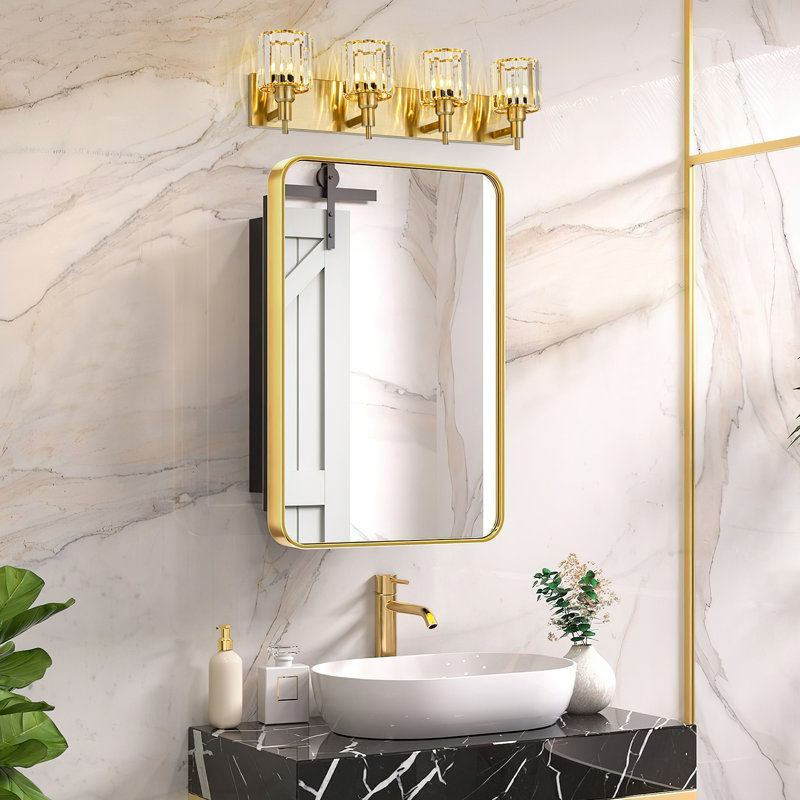 Éclairage pour meuble-lavabo à intensité variable Taevion, Quatre lumières, Doré