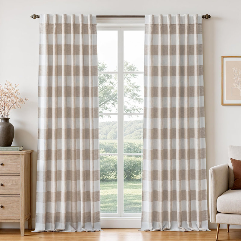 Rideaux 100% occultant à carreaux, Taupe, L 52 po x L 96 po