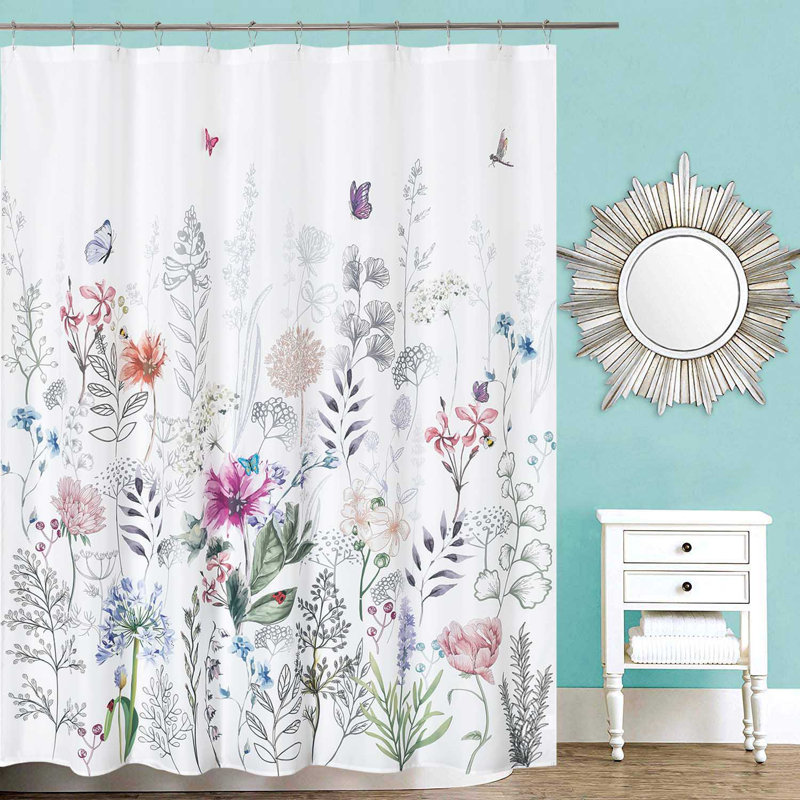 Rideau de douche floral + crochets, L 84 po x l 72 po, Pink