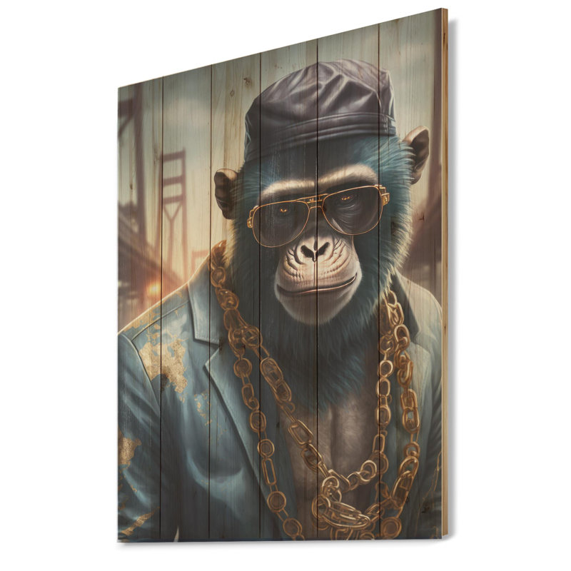 «Ihana Monkey Gangster In NYC IV», reproduction sur bois sans cadre, H 32 po x l 16 po x P 1 po