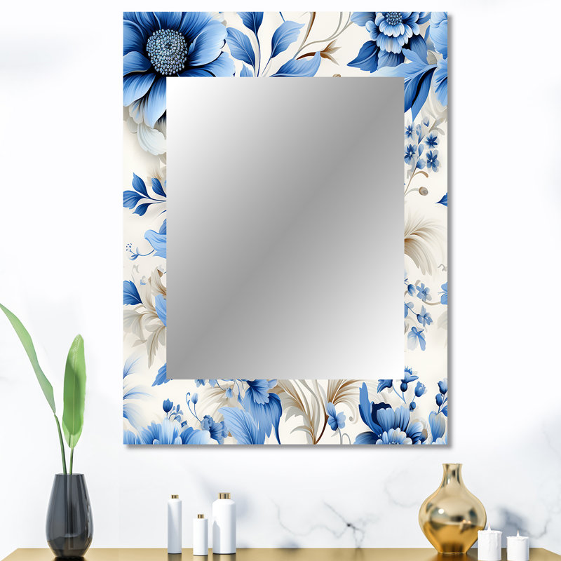 Motif victorien complexe de dentelle cobalt complexe - miroir mural décoratif floral, miroir floral, impression d'art en métal