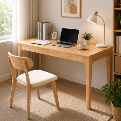 Bureau Mid-Century moderne en bois massif avec tiroirs et bords lisses pour le bureau à domicile et le bureau