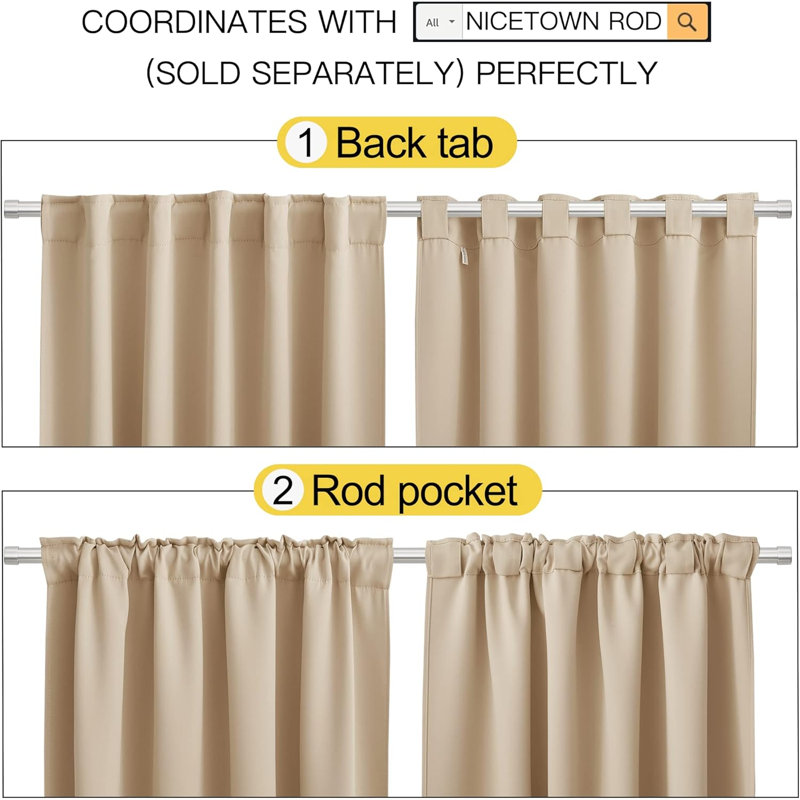 Blackout Curtain Light & Noise Reducing Room Darkening Drapes for Bedroom/Living Room/Kitchen, 2 Pieces, Biscotti Beige