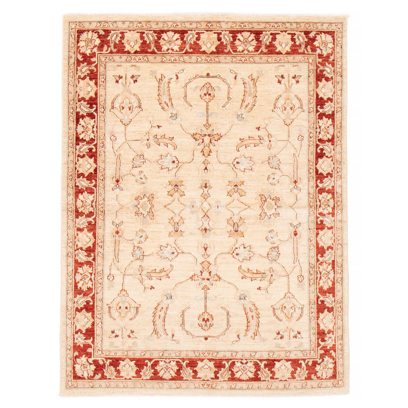 Tapis unique en laine noué à la main 4 pi 9 po x 6 pi 6 po nouvel âge Rollingwood en crème / brun foncé / rouge foncé