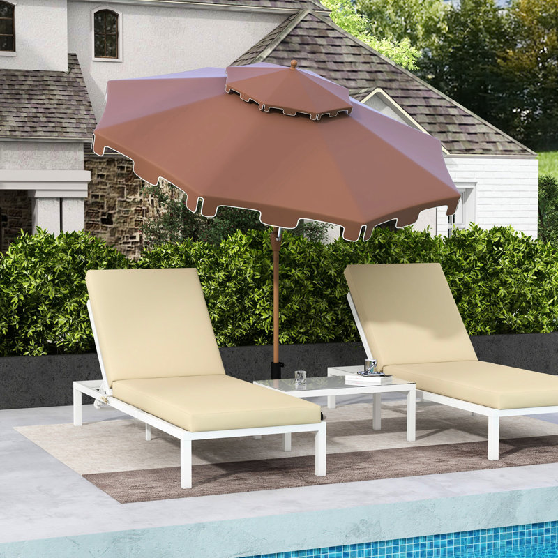 Parasol de patio 9 'avec inclinaison et manivelle - Double sommet à volants pour l'extérieur pour le jardin, la terrasse, la piscine et la détente brune dans divers environnements