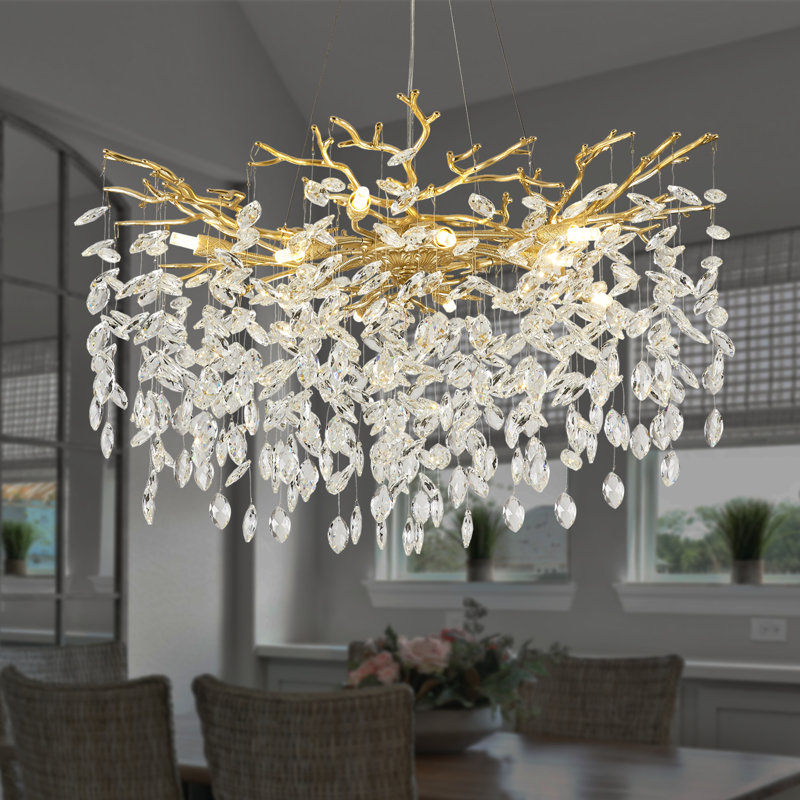 Tree Branch Crystal Chandelier Lighting 32"D, 15.7" H x 31.5" W x 31.5" D, 10, Gold/White