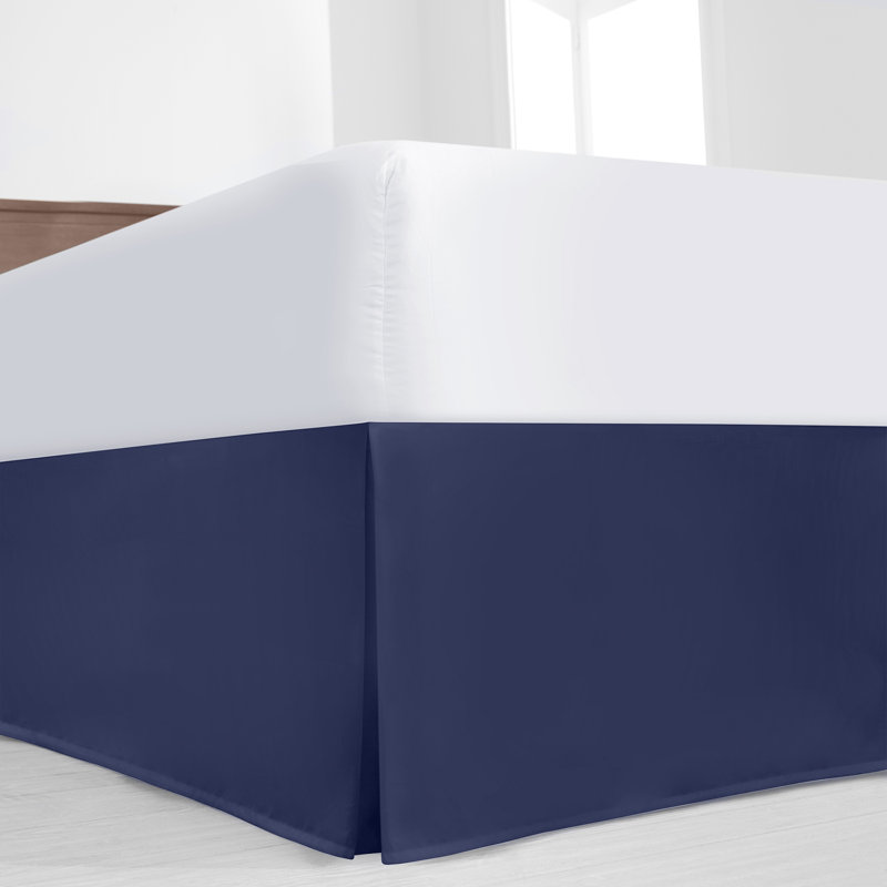 Cotton Blend Percale Bedskirt, Navy Pleated, Queen