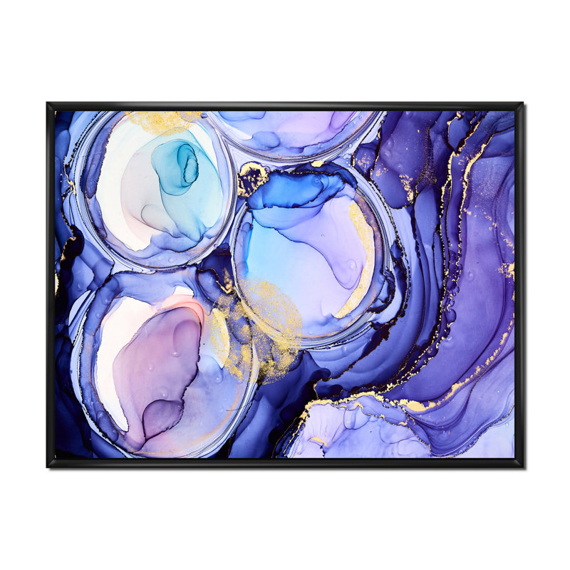 «Blue and Turquoise Luxury Abstract Fluid Art», peinture sur toile, H 16 po x l 32 po x P 1 po, Cadre flottant noir