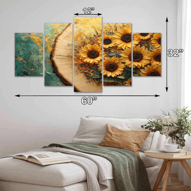 Dorlinde - Art mural tournesols - Art mural traditionnel sur toile 5 pièces