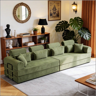 Canapé modulaire en forme de L, canapé modulaire compressé en velours côtelé de style minimaliste moderne, se déplie en un lit pour une conception peu encombrante dans les chambres et les salons