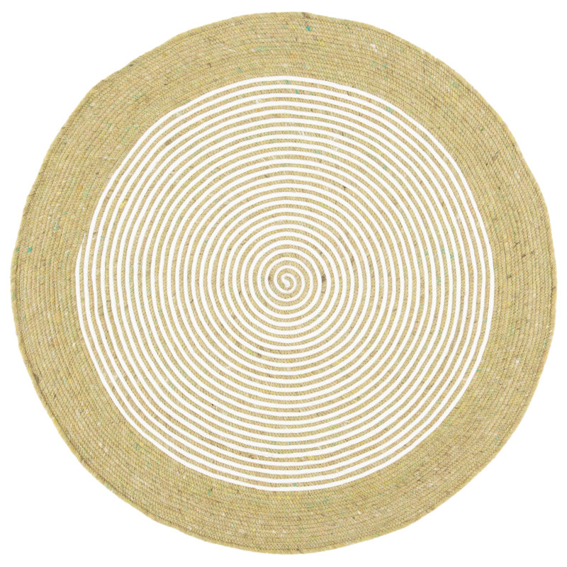 Mcclure Hand Woven Wool/Cotton Rug in Ivory/Green, Round 5'