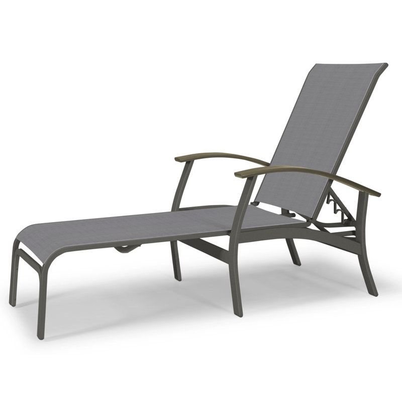 Askar Outdoor Rust-Resistant Metal Chaise Lounge, Textured Graphite, Titanium Sunbrella®, Beachwood P40