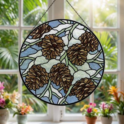 Panneau de vitrail en verre coloré 7,8 po H Pinecone