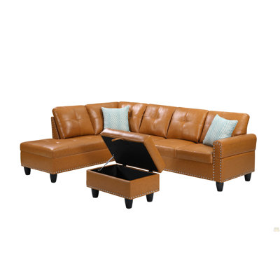 Ensemble de canapé modulaire en L en similicuir avec porte-gobelets