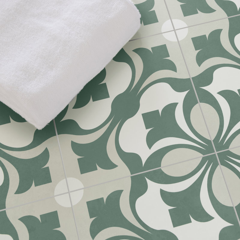 9'' x 9'' x 4mm SPC Peel & Stick Floor Tile Luxury Vinyl Flooring, Patterned Green
