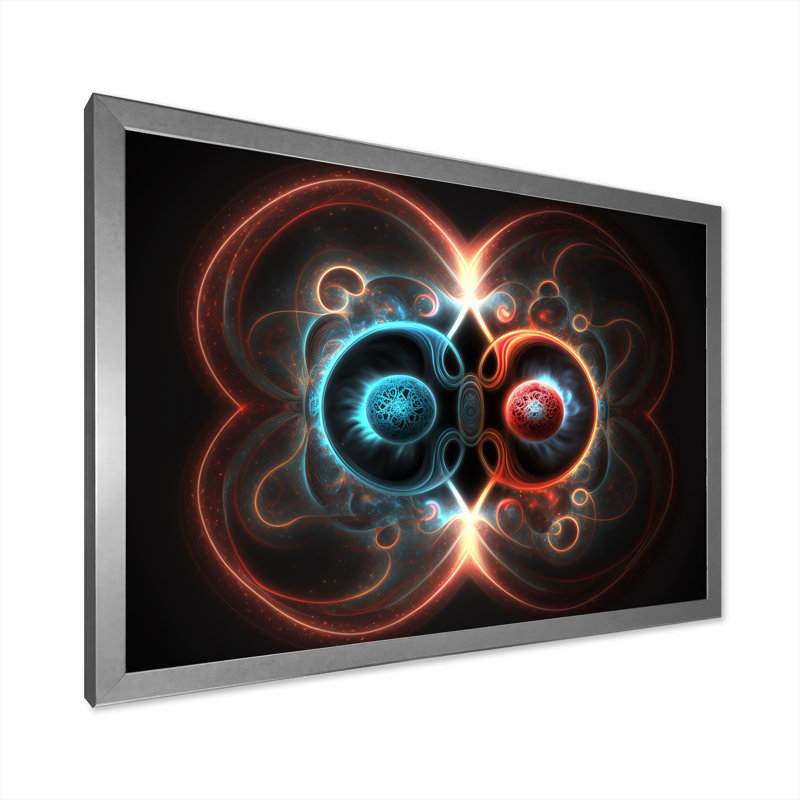 Quantum Twin Flames On Black - Fractals Wall Art Living Room, H 24 po x l 32 po x P 1 po, Cadre simple argenté