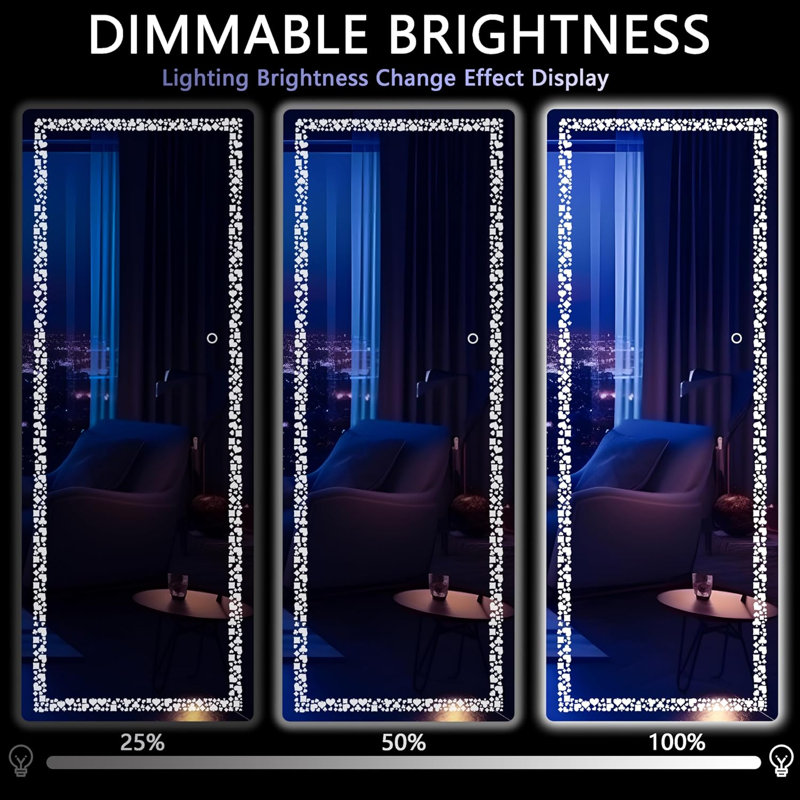 57” X 16" Full Length Mirror With LED Lights, 57" H x 16" W, White
