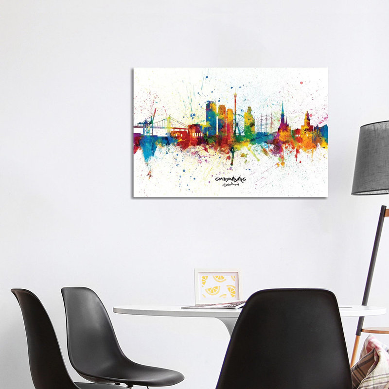 Gothenburg Sweden Skyline Splash by Michael Tompsett - 1 Piece Wrapped Canvas Wall Art, 101.6 cm H x 66.04 cm W x 3.175 cm D