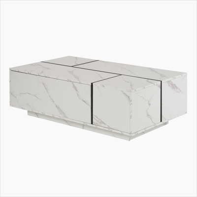 Rectangular Sliding Top Coffee Table with 2 Drawers and 2 Hidden Storage for Living Room 47.2" (White)
