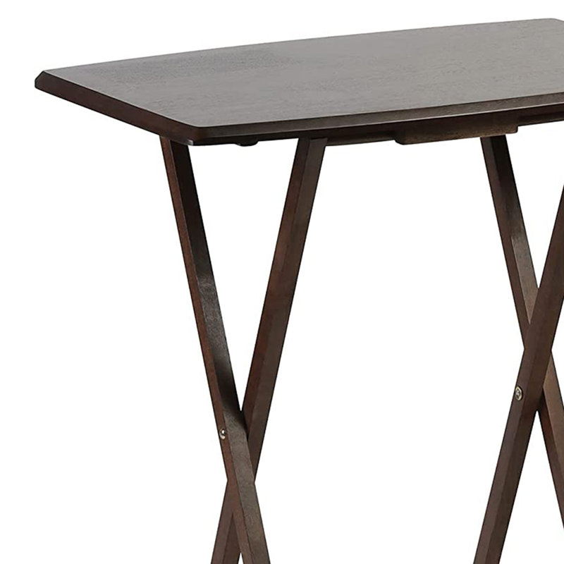Walnut Solid Wood Folding TV Tray Table Set with Storage Rack, 10-Piece
