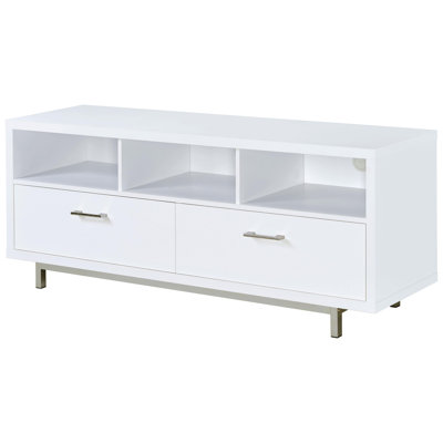 Casey 60-Inch TV Stand with 2 Drawers and 3 Open Compartments, White