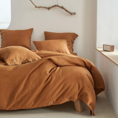 100% Linen Duvet Cover Set, 3 Pieces Belgian Flax Breathable Bedding,  (1 Comforter Cover+2 Pillowshams) With Tie Closure Style