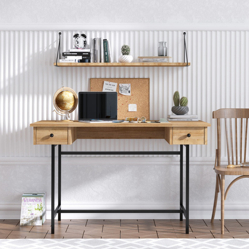 Industrial Study Desk with Metal Legs, Sapphire Oak & Black Finish, 47.2 x 29.1 x 23.6 inches | 100% Melamine Coated Particle Board, Multiple Shelves, Wall-Mountable | Perfect for Home Office & Modern Workspaces