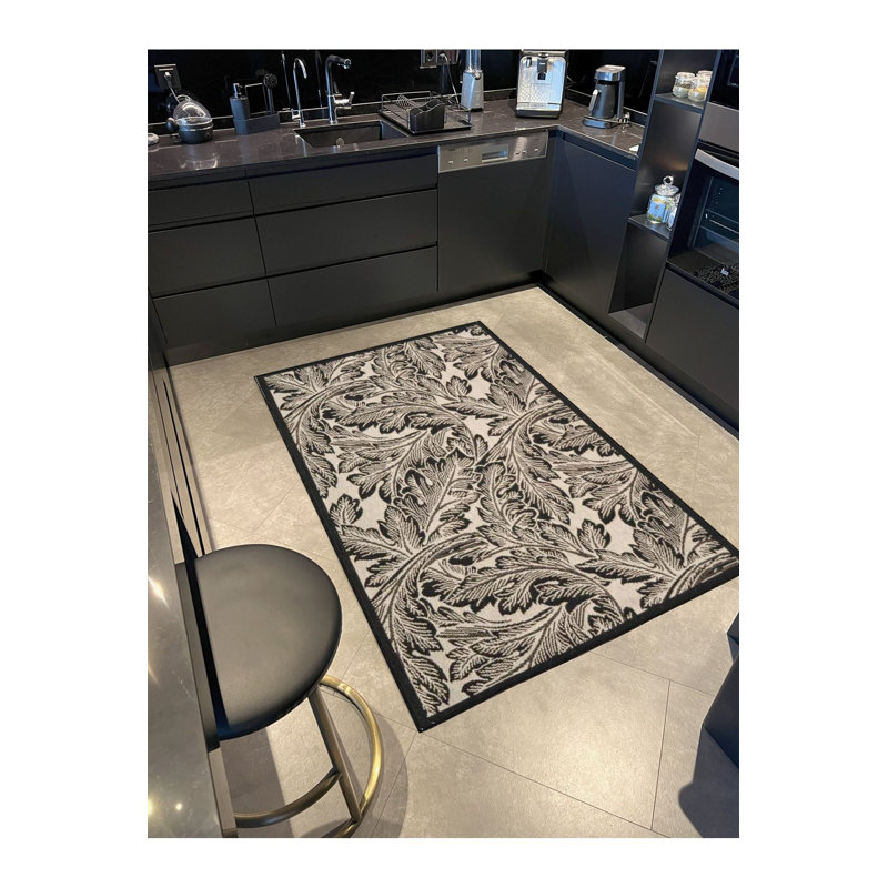 Tapis lavable encadré à motif tissé moderne, Carré 3 pi 3 po
